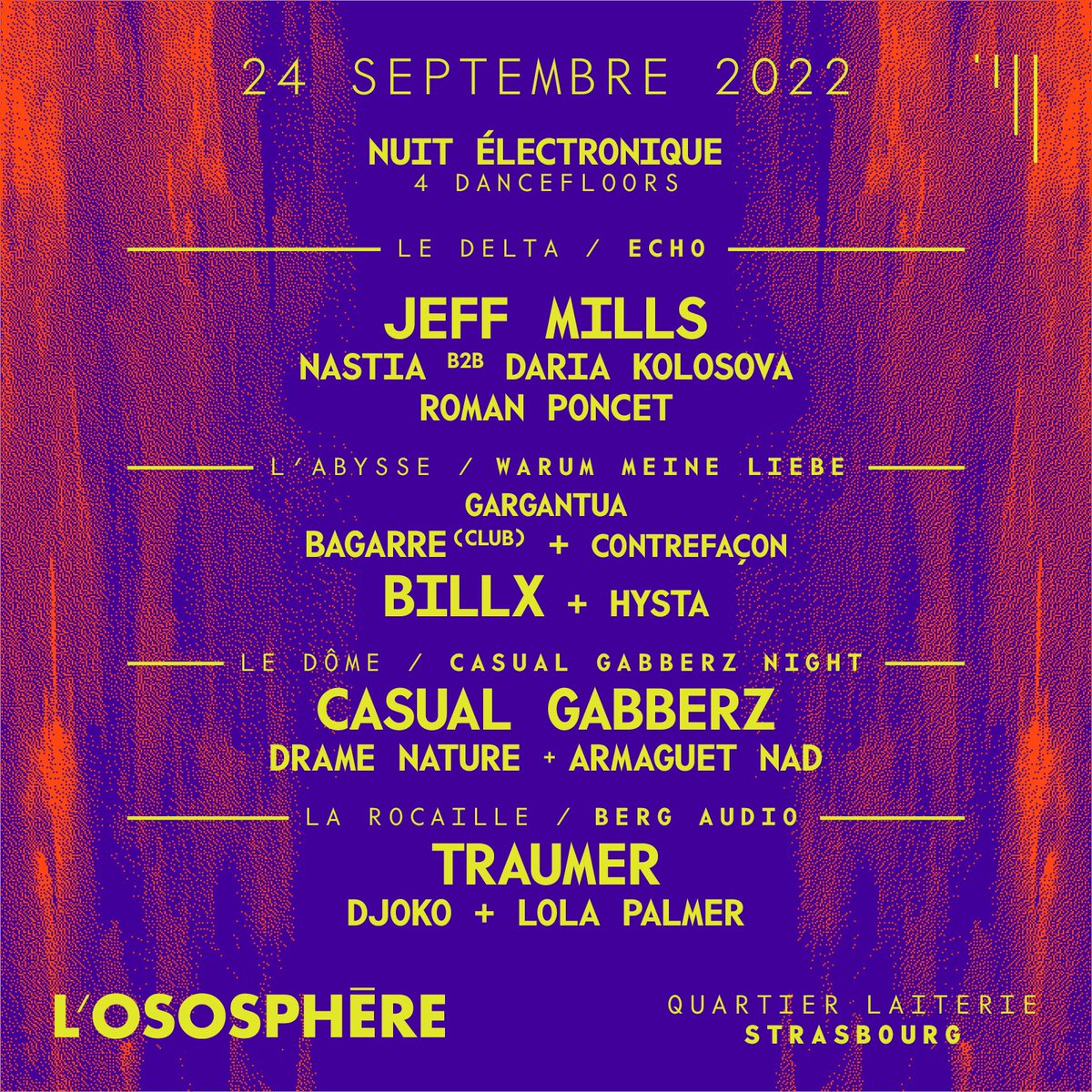 ososphere's tweet photo. La programmation des 2 Nuits Electroniques de L'#Ososphere est dévoilée ! 

L’édition 2022 de l’Ososphère revient poser résolument par les actes, la fête et la danse comme un coeur battant et commun de notre Art de Ville !

Infos et billets > https://t.co/4H9O5O1Xgw
#Strasbourg https://t.co/gvVdO9S680