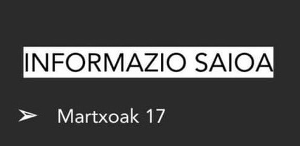 ➡️Leitzan Komunikatuz. Parte-hartze prozesuko lehendabiziko saioa, martxoaren 17an:

✅Informazio saioa:

   .- Aurkezpena
   .- Hekimen elkartearen ordezkaria
   .- Tolosaldeko Ataria hedabidearen ordezkaria
   .- Usurbilgo Noaua! hedabdearen ordezkaria