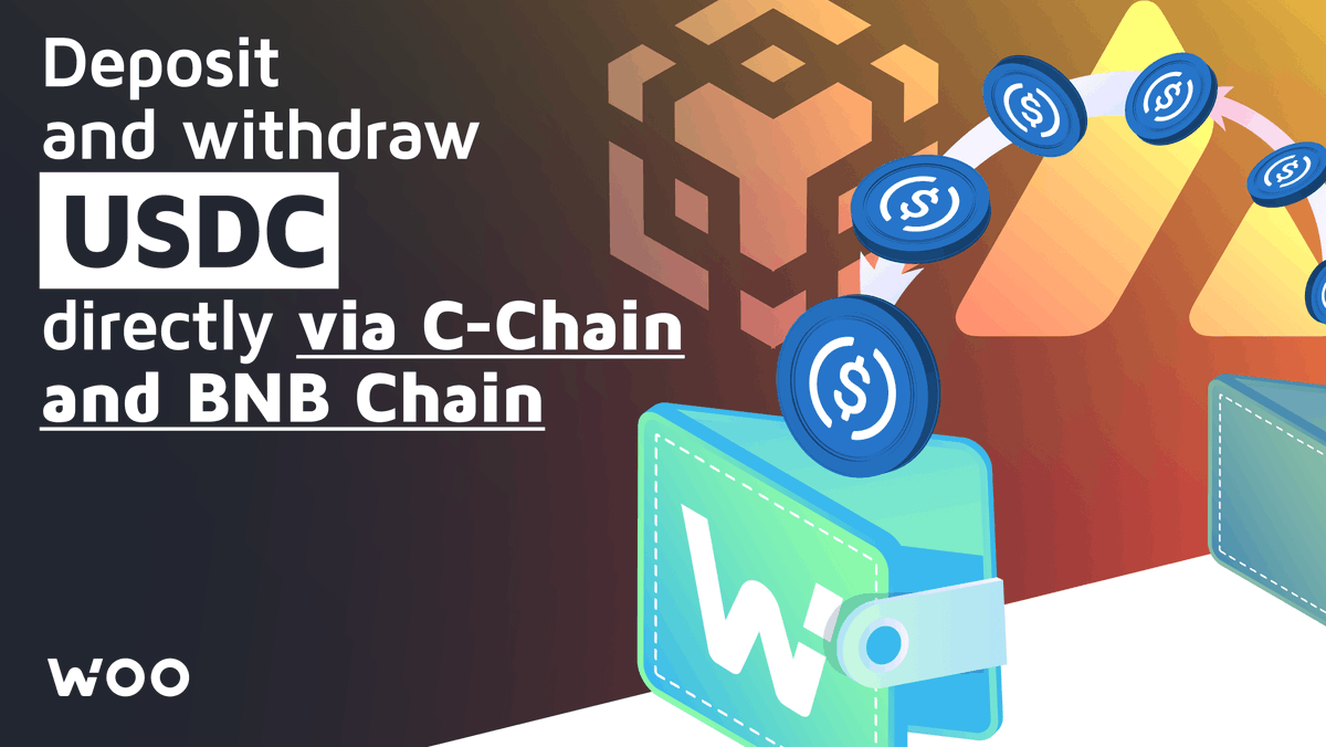 _WOO_X's tweet photo. Did someone say multi-chain?

You can now deposit and withdraw $USDC via C-Chain and BNB Chain on WOO X.

Now you can at least save money while sidelined, with free daily withdrawals - no matter the network. https://t.co/KvtwcBgrLQ
