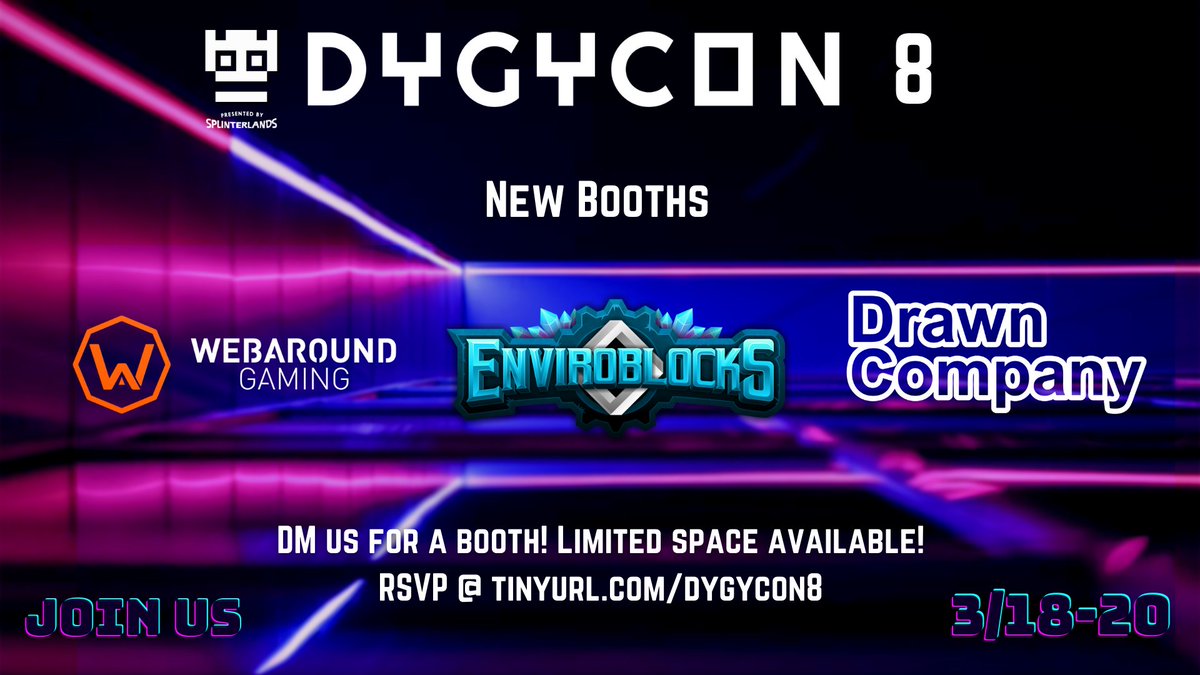 dygycon's tweet image. 👀 New Booths at DYGYCON 8 coming from:

🎮@WebaroundGaming 
⬜@enviroblocks 
🤷‍♂️@FunnyNFTGuy / Drawn Company

#dygycon #metaverse #gaming #NFTs #virtualevents #crypto #blockchain #esports #games