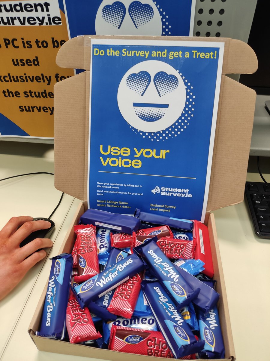 SETULibResInfo's tweet photo. We have treats for any First and Fourth year IT Carlow students who complete the Student Survey in the library today 🍬🍫 https://t.co/lQOeOGy8Dl