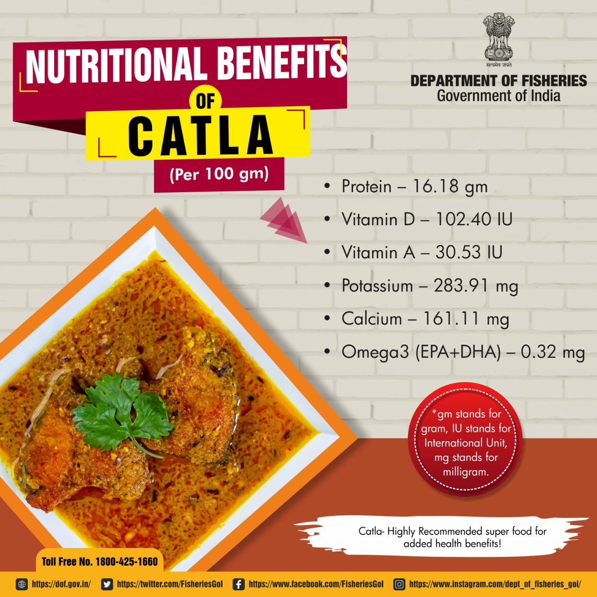 FisheriesGoI's tweet photo. #Nutrient packed #Catla, a highly recommended #meal for everyone to lead a #healthy #lifestyle. #DeptofFisheries https://t.co/Wrxd8X32Xq