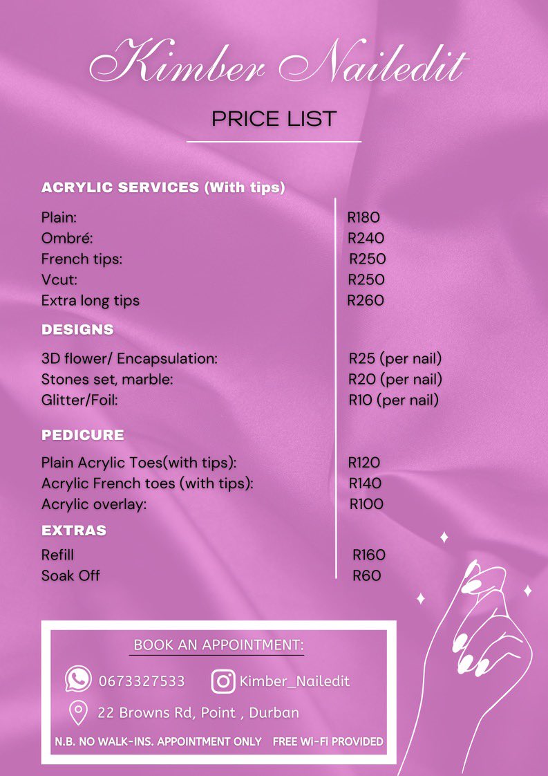 Hey guys ,I’m now officially taking bookings for nails. 
📍: 22 Browns Rd,Point ,Durban
☎️: 0673327533 

Please RT my client might be on your TL🤍