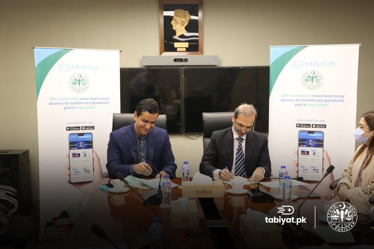 tabiyat_pk's tweet photo. We are proud to announce our partnership with the State Bank of Pakistan!

Through this partnership, we will be providing an online platform to the employees of the State Bank of Pakistan for easy access to authentic medicines across Pakistan.

#tabiyatpk #TabiyatKhush #Tabiyat https://t.co/42DdrfhW1A