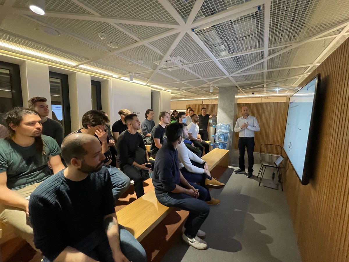 AppBlockchain's tweet photo. Yesterday was our first Porto #Meetup of the year where Matthew Ryley, one of our developers building a token bridge, and @adi_benari, our CEO, outlined how #TokenBridges work, how they can solve the problem of integrating multiple blockchains and how they can be made secure. https://t.co/32qk3HzfHc
