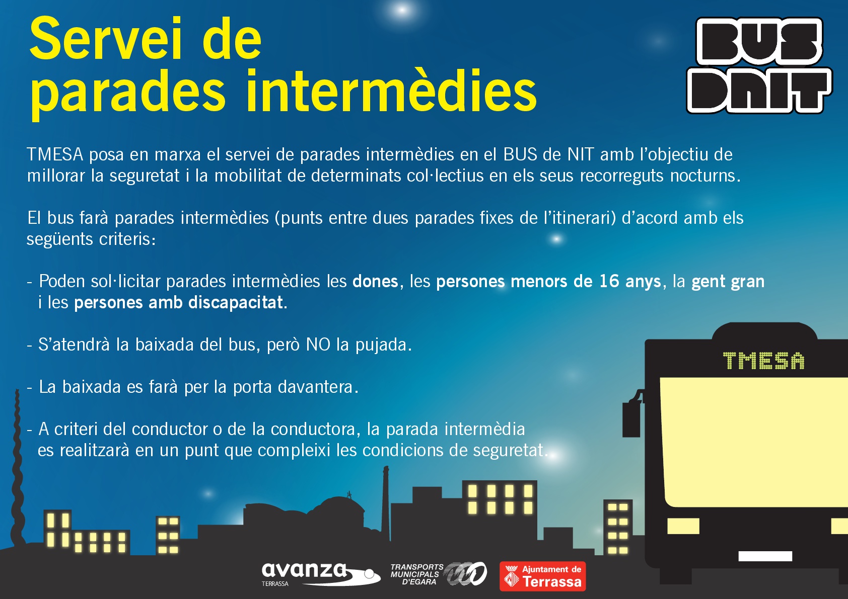 Transport Urbà de Terrassa on Twitter "Bus de nit 🚍🌛 Recorda que les nits de divendres i