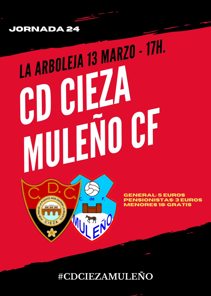 cdcieza_'s tweet photo. JORNADA 24 | 🔴⚫

#LaArboleja debe rugir. #TeNecesito afición. 

#CDCiezaMuleño #EsteAñoSi #LaMagiaDelCieza https://t.co/HYfZci2f82