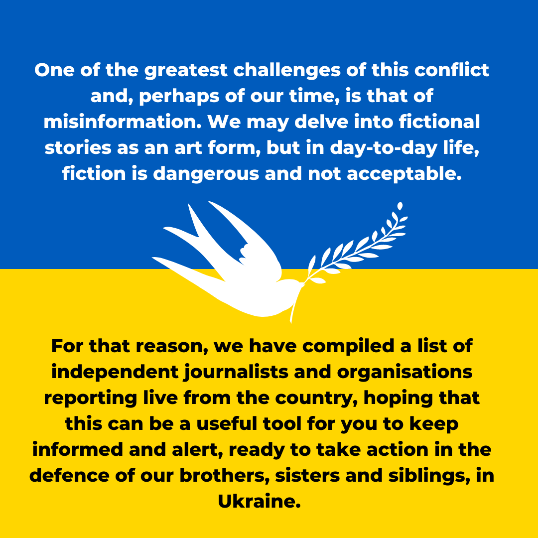 IntricaciesOf's tweet photo. Over the last two weeks, we have followed the invasion of Ukraine with shock and concern.
We hope this list of verified, #trustworthy #journalism is useful to you:
@OzKaterji @JakeCordell @olgatokariuk @AP @KyivIndependent @Reuters @zaborona_media 
#StopWar #StandWithUkraine https://t.co/E4e9TKX6Q8