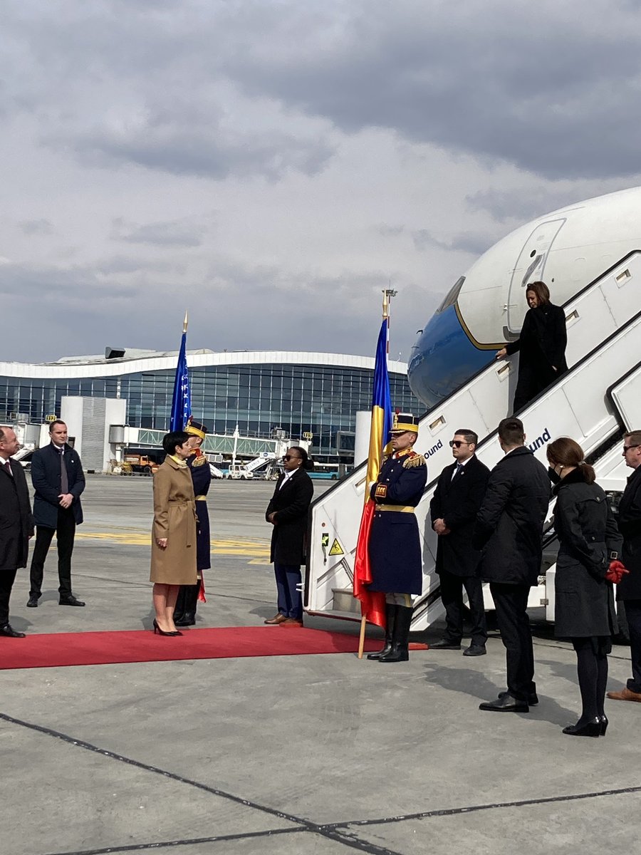 AamerISmad's tweet photo. Romania literally rolled out the red carpet for @VP Kamala Harris arrival in Bucharest https://t.co/dksdFVxdpc