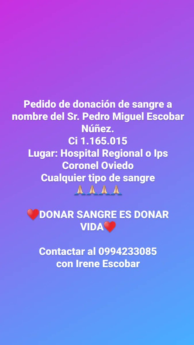 IreescobarT's tweet photo. Por favor si me ayudan a difundir🥺🙏🏻, es para mi papá🤍
Estamos necesitando de 15 donadores🙏🏻 https://t.co/bWY2jGjhgq