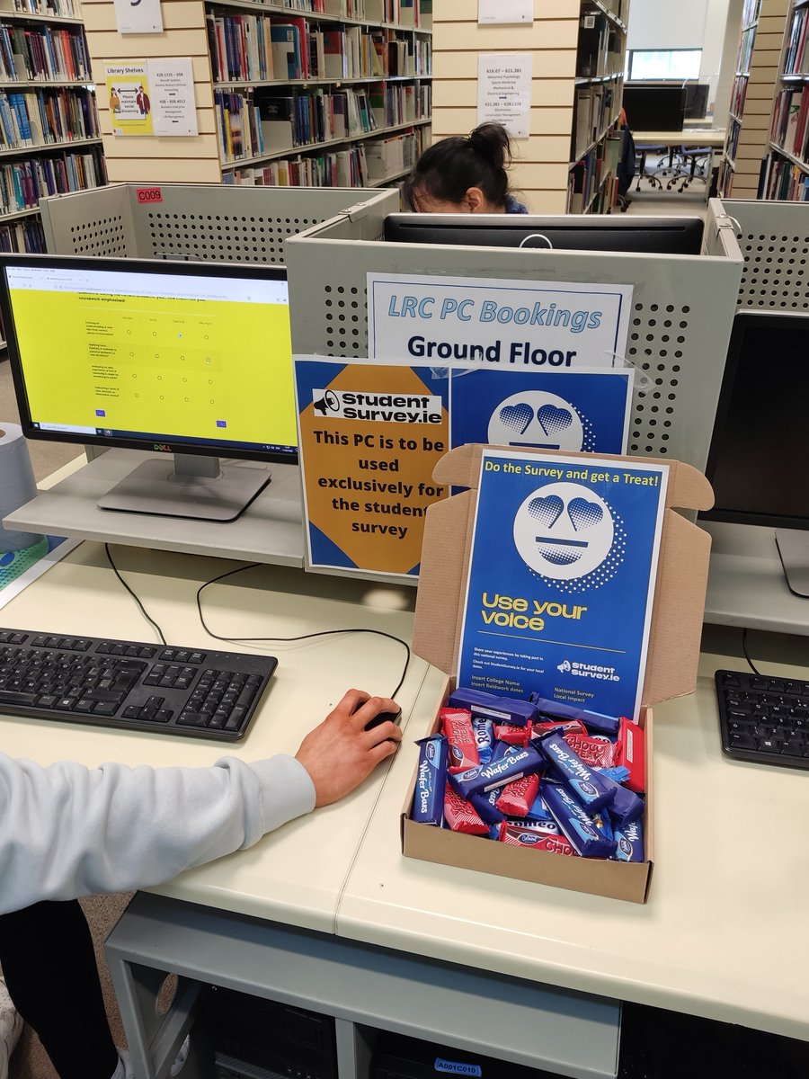 We have treats for any First and Fourth year IT Carlow students who complete the Student Survey in the library today 🍬🍫