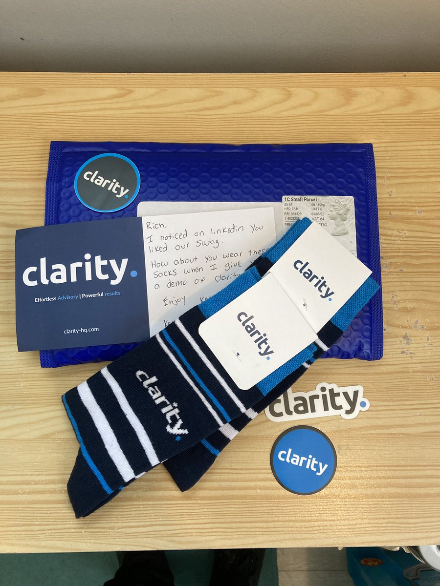 bookkeeping44u's tweet photo. Thanks to @ClarityKellyH and the guys at @clarity_hq for these great socks 🧦 and personalised note. Got to be a 10/10 👏 Who doesn’t love a bit of lumpy mail? Any other fintech companies want to send me #lumpymail I will be happy to rate it 🏅🏆#Xeros4heroes https://t.co/gAeJBeHgWn