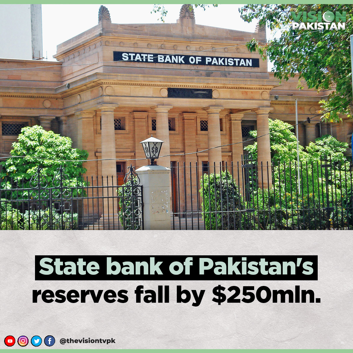 thevisiontvpk's tweet photo. State bank of Pakistan's reserves fall by $250mln

 #ForeignExchange  #SBP #ReservesFall https://t.co/JKO2pvFNrJ