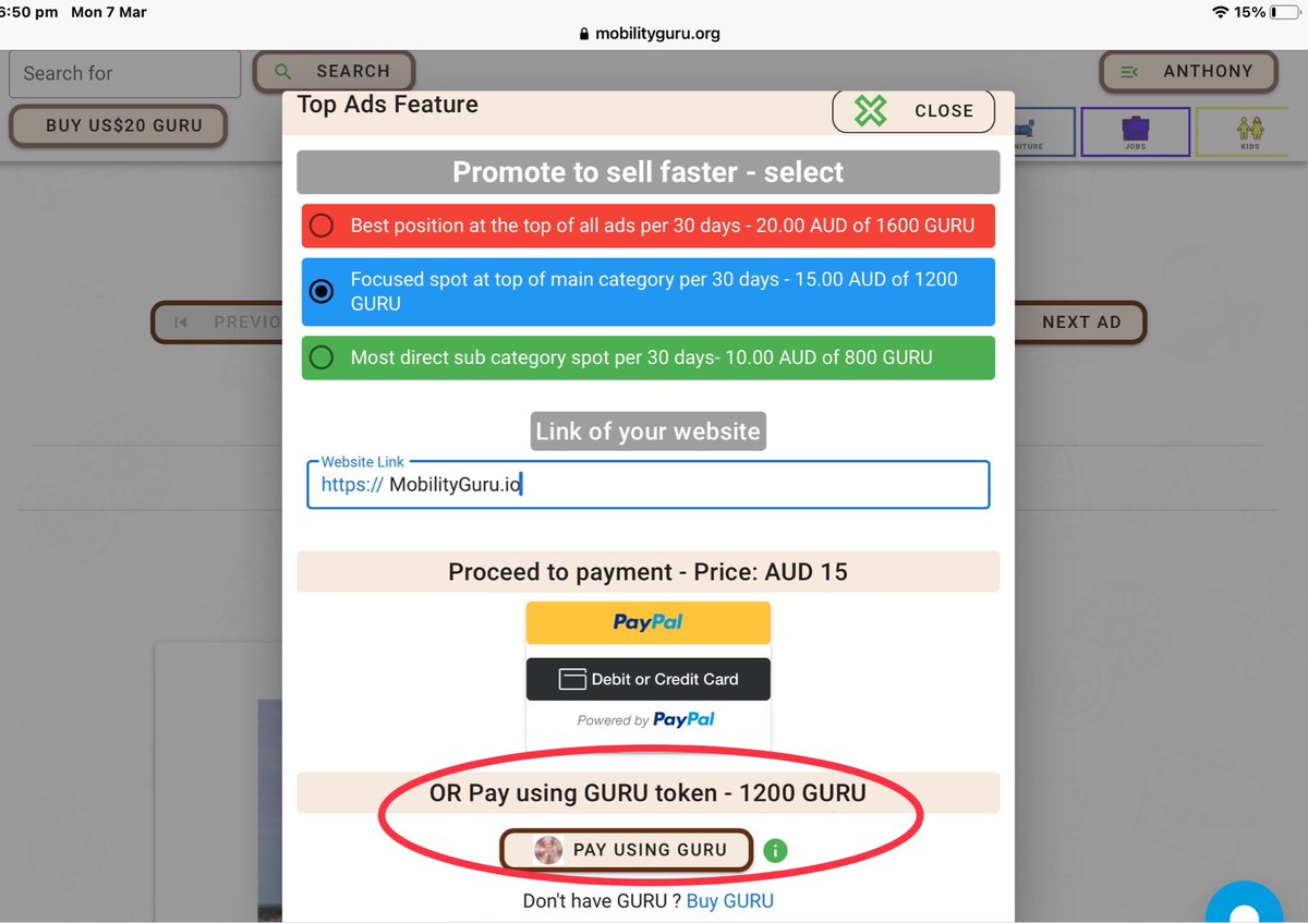 MobilityguruT's tweet photo. 😍 GURU - use case on the way to total assets listed target $210M. Now promote your offering in prime positions like homepage banner, top of category etc… and use GURU as the means of payment. 🚀 https://t.co/6n1oj9nRof