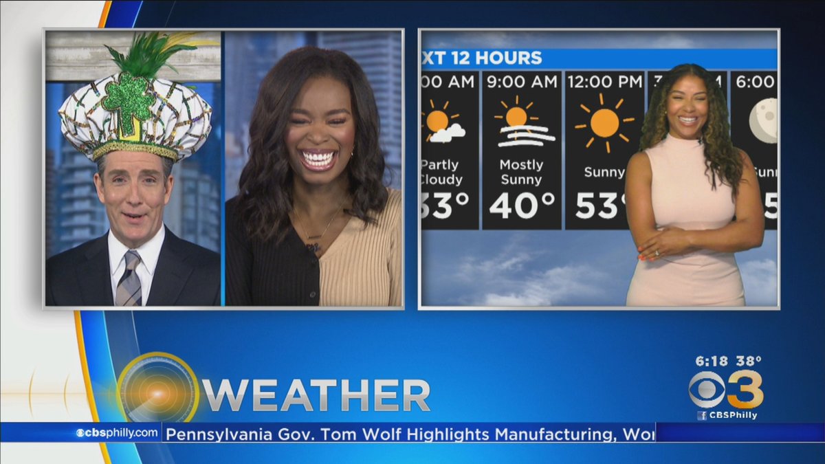 JimDonovanNews's tweet photo. Our director in the control room had to adjust the camera shot this morning as I tried on my Mummer-style St. Patrick's Day parade hat.  It was custom made by costume designer James May.  He made Jason Kelce's Super Bowl parade hat.  #Stylin #ParadeSunday https://t.co/pzEF3KoG3f