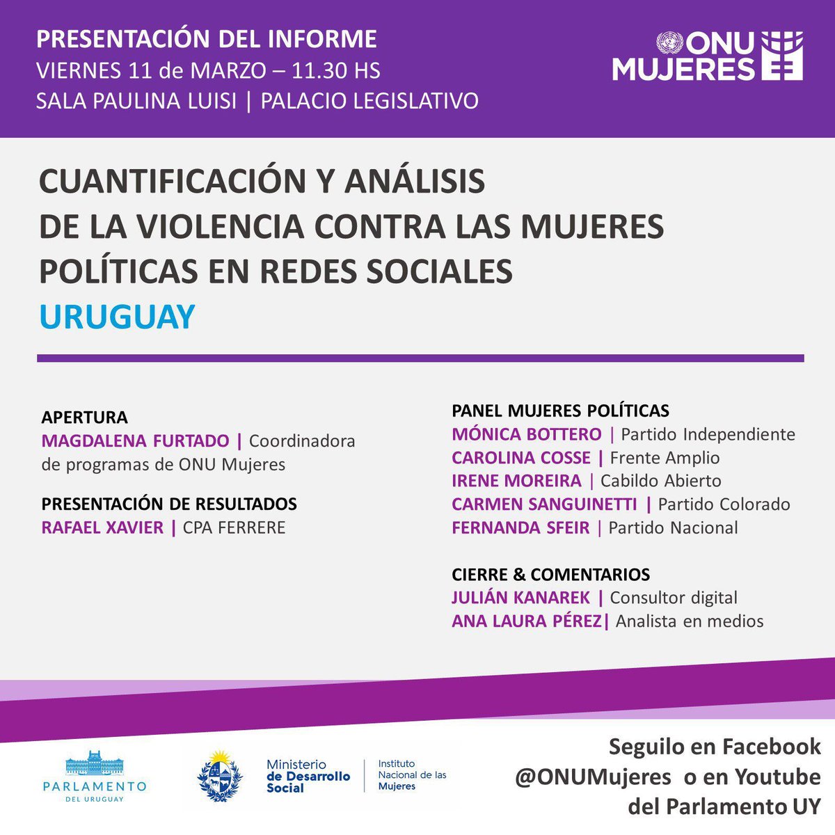 MovJuana's tweet photo. HOY | @FernandaSfeir expone en esta actividad de @ONUMujeres sobre violencia contra las mujeres políticas en redes sociales.
🕚 11:30
📍Sala Paulina Luisi Palacio Legislativo https://t.co/aH4IXo442A