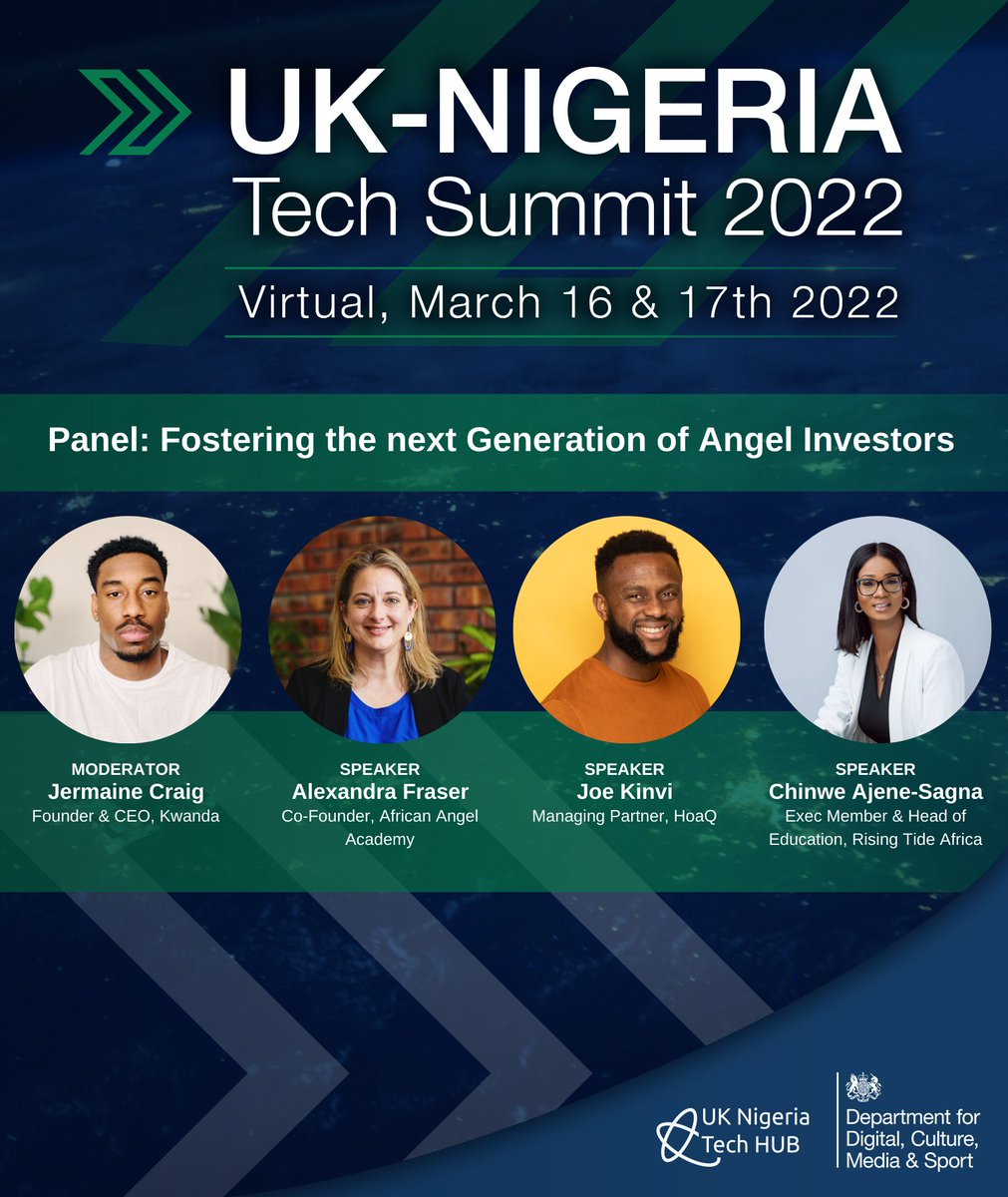 UK-Nigeria Tech Summit 🇳🇬🇬🇧

🚨 Panel Announcement 🚨

Fostering the next Generation of Angel Investors

<a href="/Jermainecraig/">Jermaine Craig</a> - <a href="/JoinKwanda/">Kwanda</a>
<a href="/anfraser/">Alexandra Fraser</a> - <a href="/AAA_AngelInvest/">African Angel Academy</a> 
Chinwe Ajene-Sagna - <a href="/RisinTideAfrica/">RisingTideAfrica</a>
<a href="/joekinvi/">Joe Kinvi of Borderless</a> - <a href="/hoaqclub/">HoaQ /əʊk/</a>

Join: hopin.com/events/uknts-22

#UKNGTechSummit