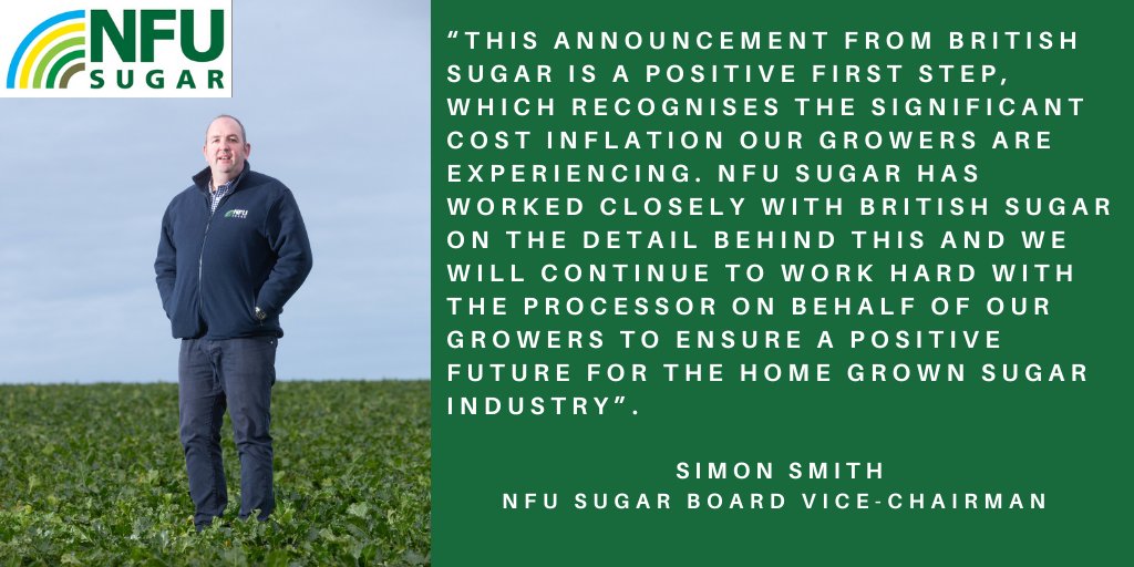 Responding to the <a href="/BritishSugar/">British Sugar</a> announcement that growers will be paid at least £27/t for the 2022/23 crop, <a href="/NFUSugar/">NFU Sugar</a> Vice-Chairman <a href="/sjsmithfarms/">Simon Smith</a> said: