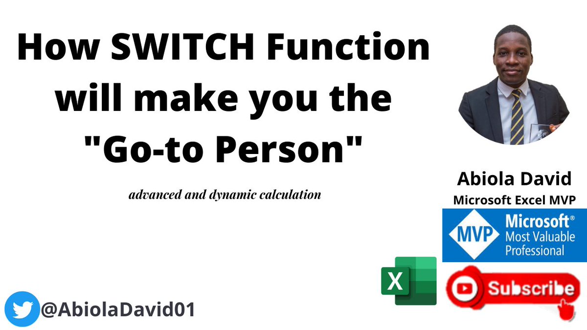 AbiolaDavid01's tweet image. How the SWITCH Function will improve you life and make you the go-to person in your organization!
YouTube Link: youtu.be/HOODOhHXymY
#Excel #SWITCHFunction