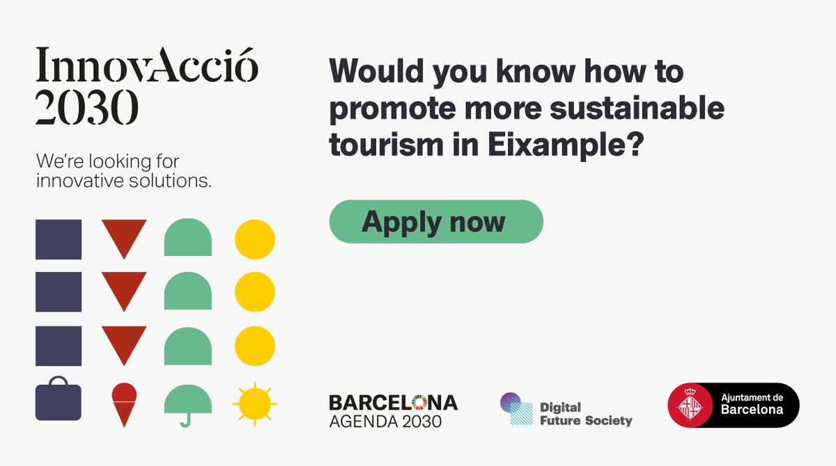 #InnovAcció2030 is looking for digital and innovative solutions to move towards a #sustainable #tourism in the Eixample district 🌍

Do you have a solution for this new challenge? Participate 👉 mwcb.in/3tQiwyU
Together with <a href="/bcn_ajuntament/">Ajuntament de Barcelona</a> &amp; <a href="/BCN_Agenda2030/">#Agenda2030 Barcelona</a>