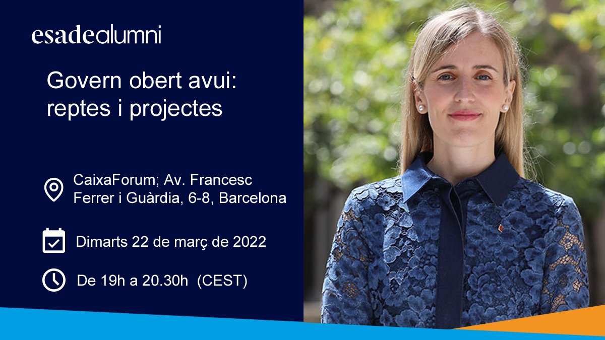 ESADEgov (@esadegov) on Twitter photo El Club de Direcció Pública us convida a aquest col·loqui amb l'Hble. Sra. Victòria Alsina, consellera d’Acció Exterior i Govern Obert
👉Detalls i inscripció (botó blau "Register") a: connect.esadealumni.net/s/lt-event?id=…
A/c: <a href="/gestiopublica/">Associació Catalana de Gestió Pública</a> <a href="/governdigital/">.</a> <a href="/eapccat/">EAPC</a> <a href="/innogent/">compte no operatiu</a> <a href="/XarxaIP/">Xarxa IP</a> El Club de Direcció Pública us convida a aquest col·loqui amb l'Hble. Sra. Victòria Alsina, consellera d’Acció Exterior i Govern Obert
👉Detalls i inscripció (botó blau "Register") a: connect.esadealumni.net/s/lt-event?id=…
A/c: <a href="/gestiopublica/">Associació Catalana de Gestió Pública</a> <a href="/governdigital/">.</a> <a href="/eapccat/">EAPC</a> <a href="/innogent/">compte no operatiu</a> <a href="/XarxaIP/">Xarxa IP</a>