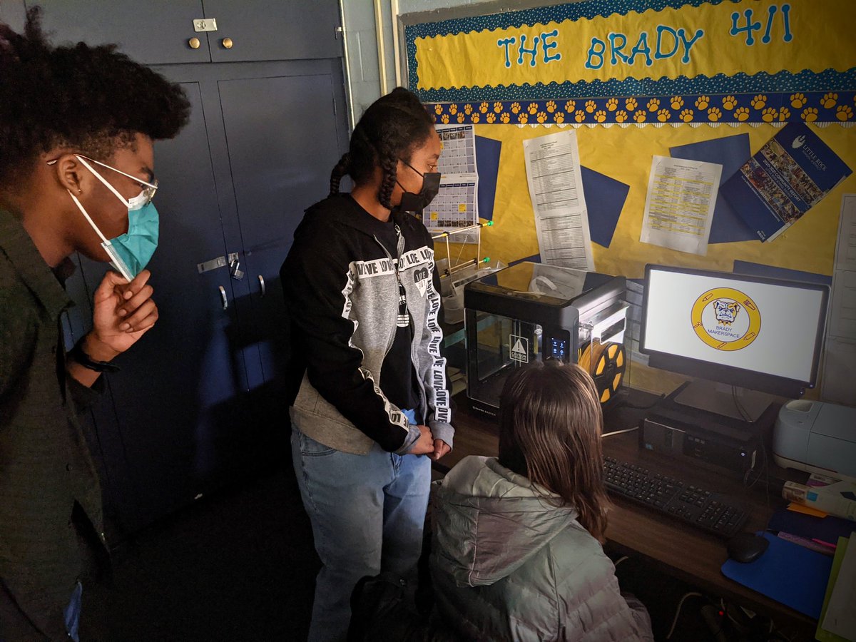lrsdEXCEL's tweet photo. A morning of collaboration @BradyElem with the Design and Tech Makerspace students sharing the how-to's of 3D printing, operating the new robots, and reviewing the new logo options for the Grand Opening reveal! #EngagedLearning #LRSDPowerOfUs #ProjectCollaboration #Plus12Paths https://t.co/YW1gCV87pA