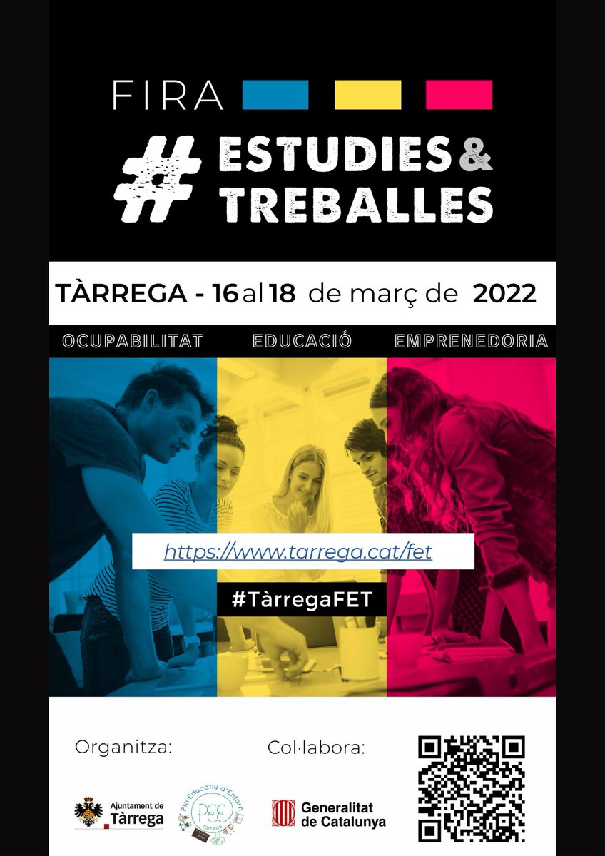ajtarrega's tweet photo. 📢 Si voleu saber quina és l'oferta educativa i laboral de què disposem a #Tàrrega, participeu a la 2a edició de la Fira #Estudies &Treballes
🗓️ Serà del 16 al 18 de març
📲 Consulteu quines activitats requereixen inscripció a: https://t.co/hbWQWDWJ2z
🔗https://t.co/7XUERuU2ym https://t.co/JyjfX2OIrX