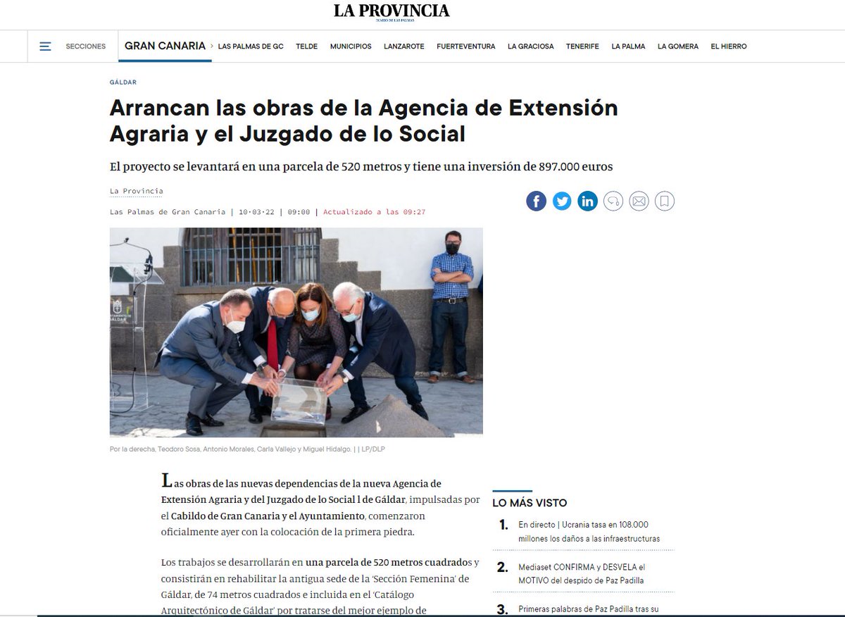 Las obras de la Agencia de Extensión Agraria y el Juzgado de lo Social se iniciaron oficialmente ayer con la primera piedra puesta.👷‍♂️🚧 

Agradecemos a nuestro equipo de Ingemont, por hacer este proyecto posible.
#SomosIngemont 
Enlace a la noticia: laprovincia.es/gran-canaria/2…
