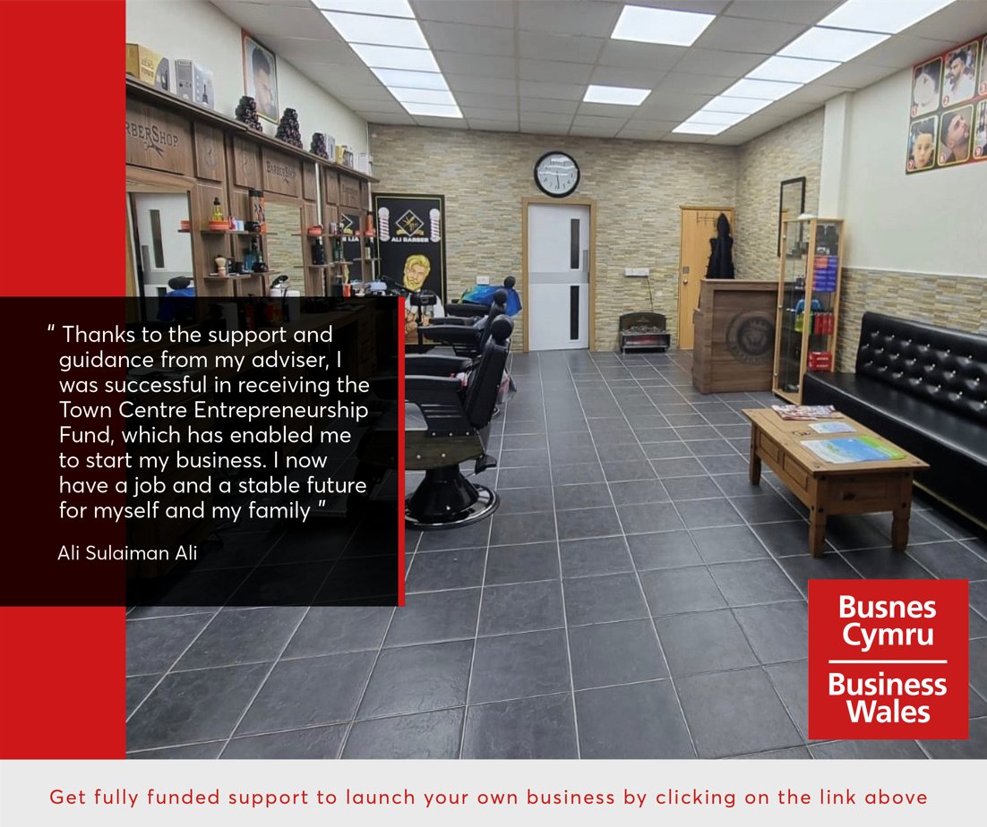 _businesswales's tweet photo. After Ali contacted us, his business adviser found he was eligible for the Town Centre Entrepreneurship Fund. The advice given ensured he obtained the funding to be able to open his business, Ali Barbershop. 

See if you’re eligible https://t.co/YbFi2fTIBT https://t.co/tmVWR4KXm9