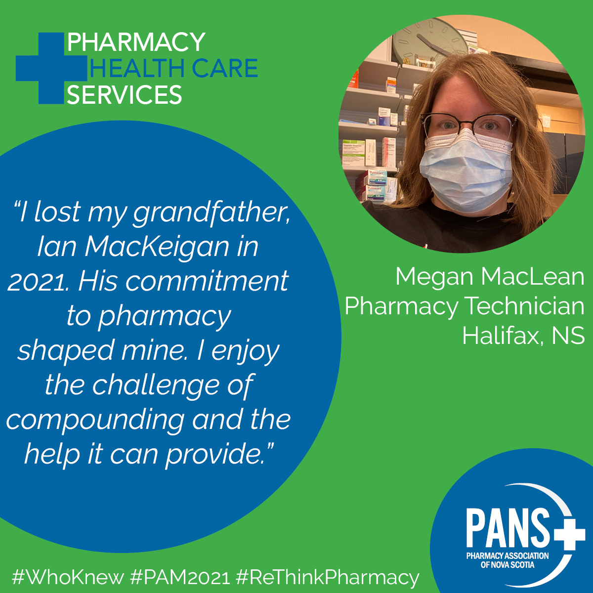 PharmacyNS's tweet photo. Pharmacy Technician Megan MacLean is following the path of her late grandfather and enjoying the challenges of compounding. 

Thank you, Megan, for everything you do for your patients!

#PAM2022 #WhoKnew #ReThinkPharmacy #ThankYouPharmacy https://t.co/MJx6r5StKN
