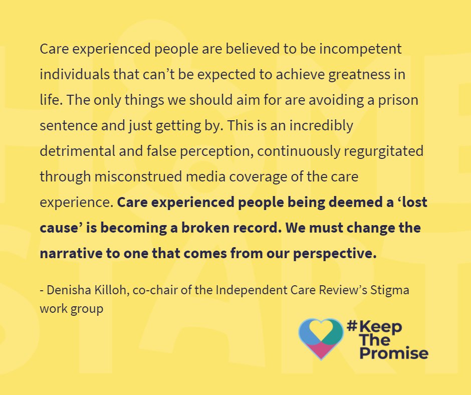 HSScotland's tweet image. There are many harmful stereotypes around children in care. Seen as &apos;lost causes&apos;, people with care experience are confronted with stigma throughout life. As #PromiseKeepers, we are committed to help drive positive, lasting change.
#KeepThePromise @ThePromiseScot @fionathepromise