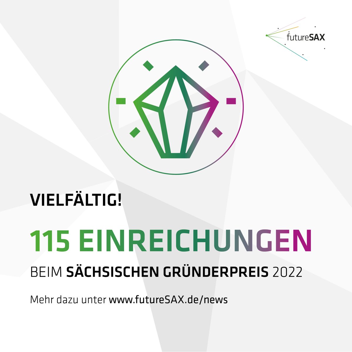 futureSAX's tweet photo. ⚡ 115 Einreichungen beim Sächsischen Gründerpreis 2022!
Damit verzeichnen wir knapp 20 mehr als letztes Jahr. Das zeigt einmal mehr, wie lebendig, vielfältig &amp; stark Sachsens Gründungs- &amp; Innovationskultur🌱 ist!
Mehr: https://t.co/WSvM7szZkN
#InnovationmadeinSaxony @SMWA_SN https://t.co/Vv96f8xQLZ
