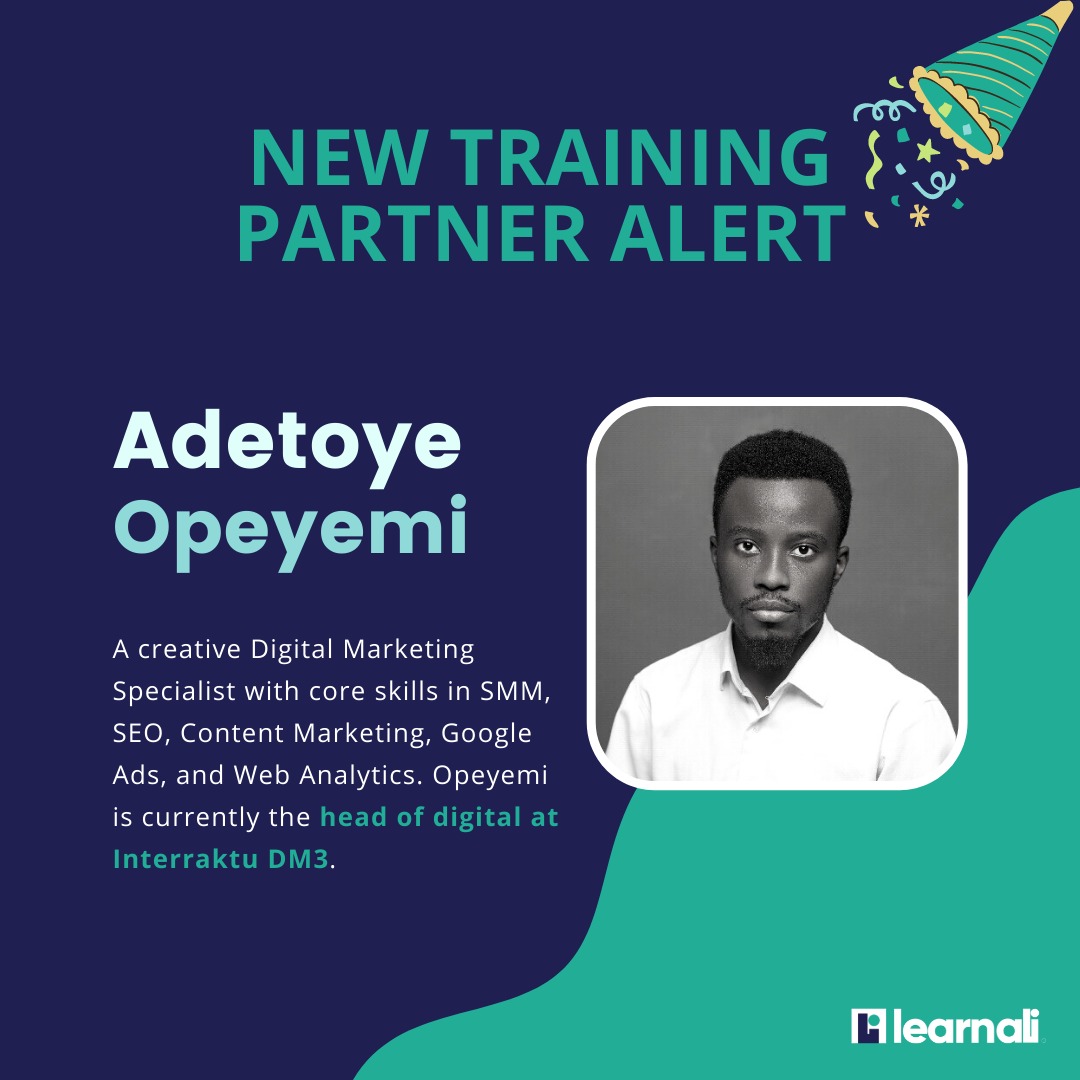 learnali_'s tweet photo. Adetoye Opeyemi will be working alongside other training partners at @learnali_ to help students and graduates attain employability and land their dream job.
We are excited to have you aboard.
Welcome to the Family. 🥳🥳🥳
#Learnali #training #students #job #digital https://t.co/lGL8XLecqv
