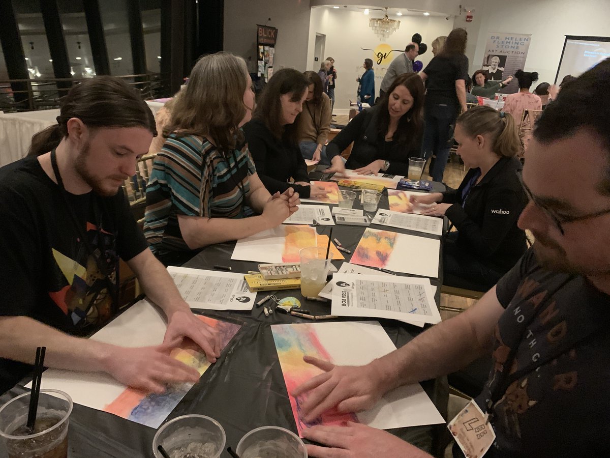 Had a great night last night at the Bob Ross Paint Party!!! It may have felt frantic at times smudging your oil pastels but the results were so beautiful!!!! #gaea #gaeaartforall