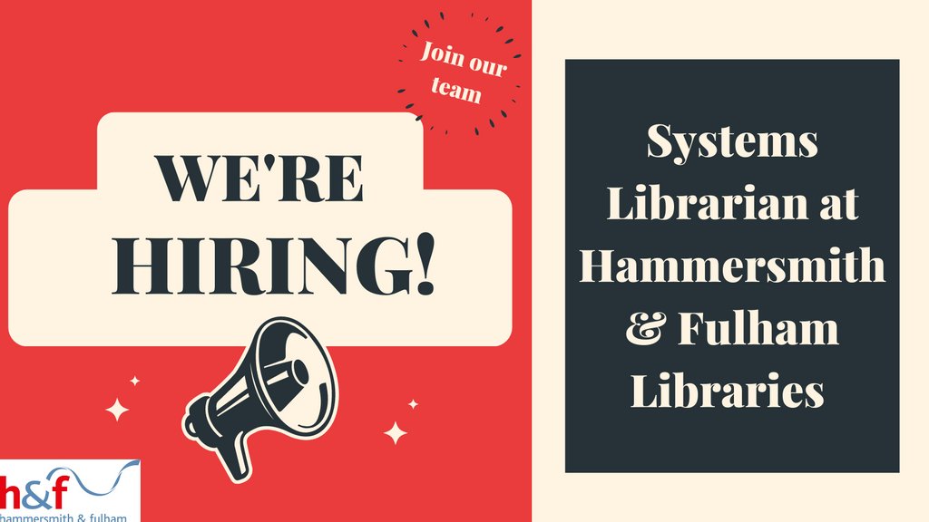 LBHFLibraries's tweet photo. We are looking for a Systems Librarian to join our team here at Hammersmith & Fulham Libraries.
For more information and to apply go to our website here:
https://t.co/QSg28T10Eg
#hammersmithandfulhamlibraries #newopportunity #digitalofficer #libraryjob https://t.co/MPp5m3w5kj