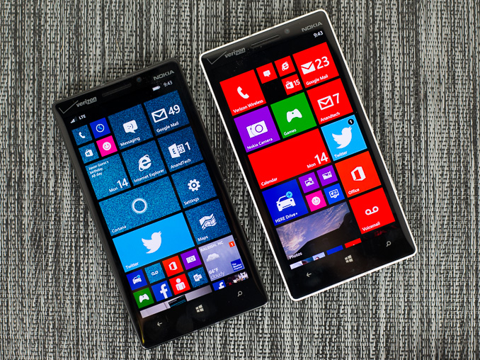 Photo of 2 Windows phones side by side, showing the Metro Design Language