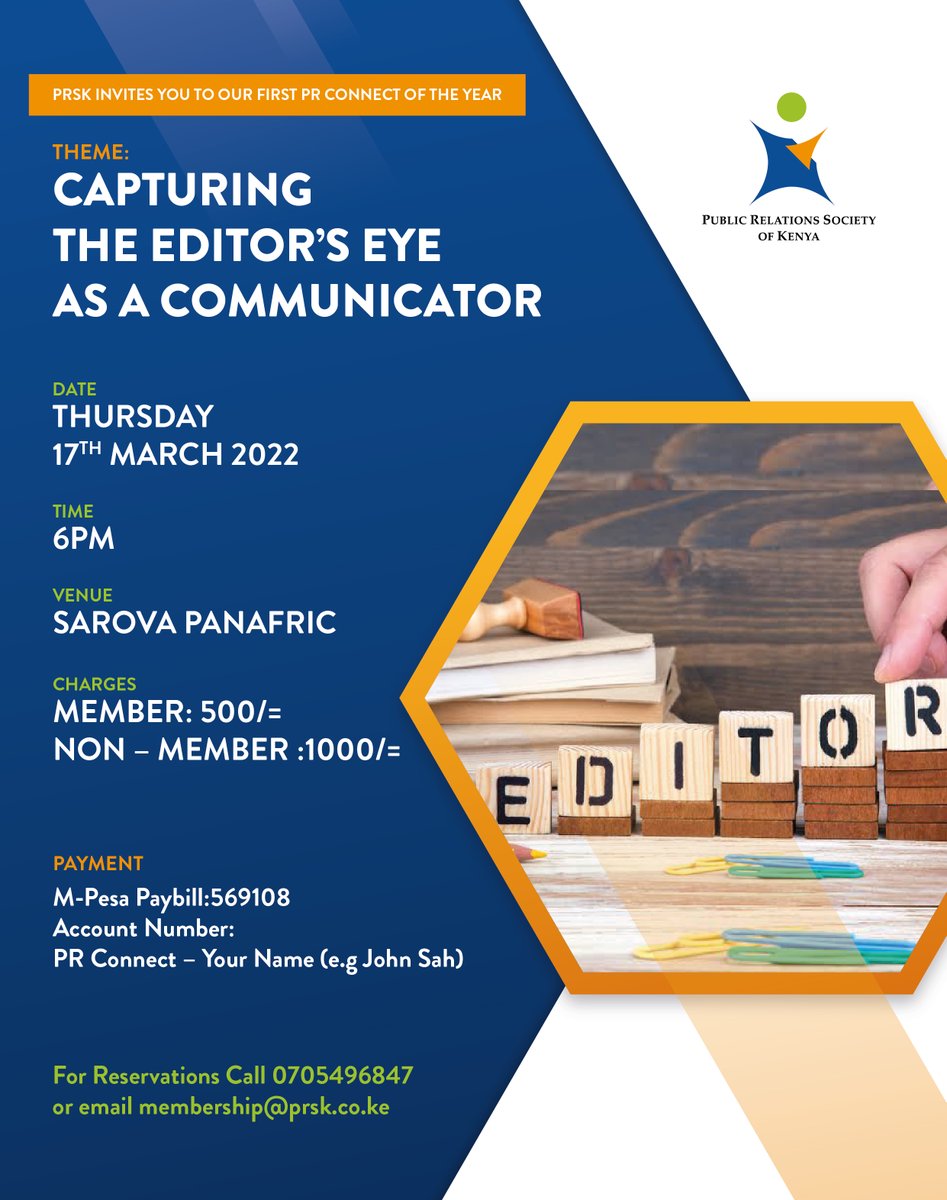 prskkenya's tweet photo. It's networking o'clock #TeamPR!
Is it content or relationships that fail us when it comes to relating with newsroom editors? Join us this coming Thursday for our monthly session of #PRConnect as we delve more on this.
Sign up, spread the word and see you then! https://t.co/Iekru9vmtQ
