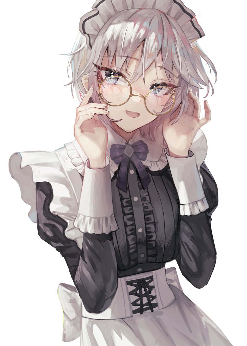 anastasia (idolmaster) 1girl solo maid maid headdress glasses short hair white background  illustration images