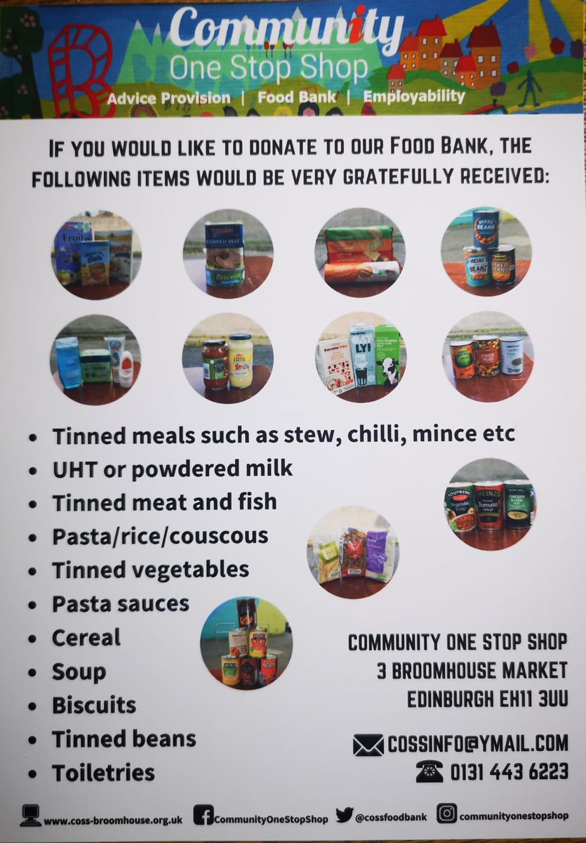In #Colinton's <a href="/coopuk/">Co-op</a> you can now donate non-perishable food + toiletries to <a href="/cossfoodbank/">Community One Stop Shop</a>. Please, if you can, pop a few items in when you shop. 
#Broomhouse #Edinburgh 
#MakingADifference
#NeverMoreNeeded
<a href="/SteveR_MPC/">steveritchie</a> <a href="/Tom_MPM/">Tom Copeland</a> 
<a href="/danielmcd96/">Daniel McDougall</a>