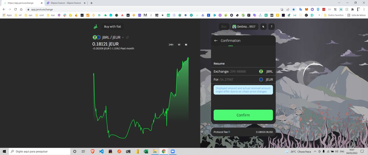 Jarvis_Network's tweet photo. 3⃣ On-chain Forex conversion
The $jBRL were then converted for 54.28 $jEUR at the @chainlink price feed and without price impact or slippage, on https://t.co/949kA7oo2s.
#deforex #onchainforex
4/10 https://t.co/j0oYy2KVjh