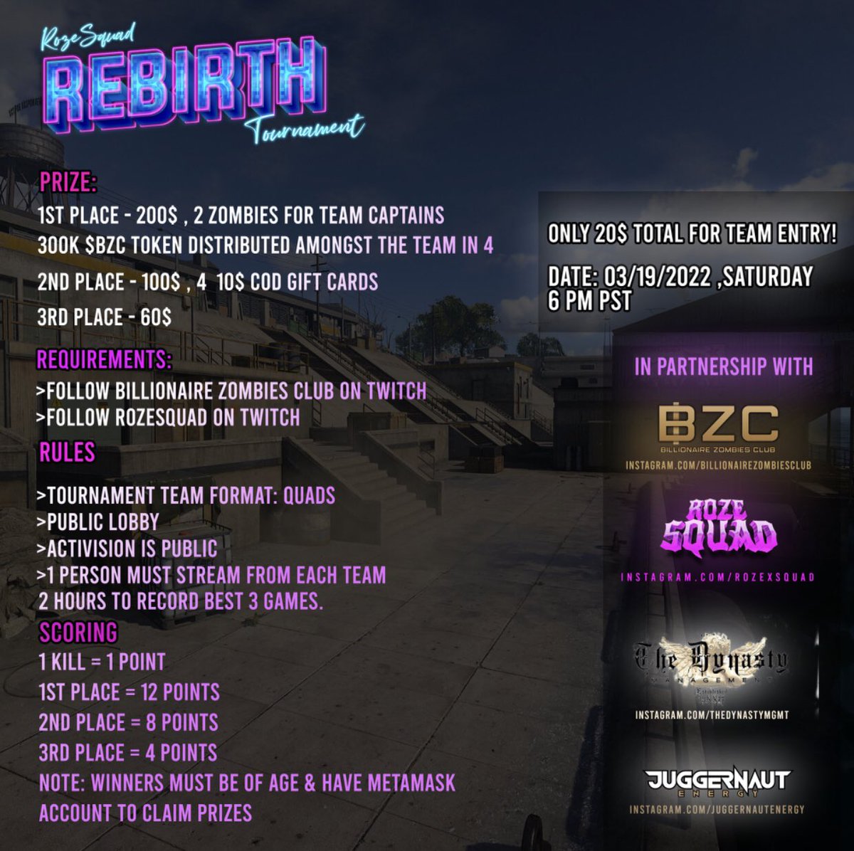 SSHD0W_'s tweet photo. DONT FORGET!!!! 

3/19 - 9pm EST full details on my last tweets!! Or just dm me for more info :) 

#cod #rebirth #rozex #rozexsquad #rzxs  #rebirthisland #movementking #tiltedtowers #nft #nftgame #bzc #bzcarmy https://t.co/JVpErMZZVd