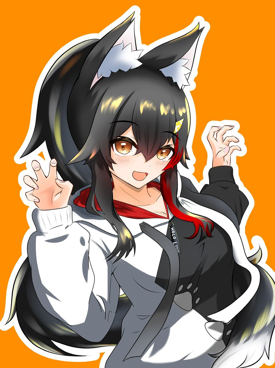 ookami mio 1girl animal ears solo wolf ears black hair streaked hair red hair  illustration images