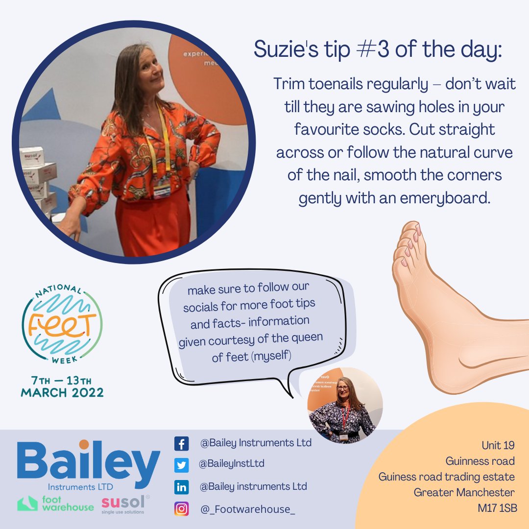 BaileyInstLtd's tweet photo. Day #3 of Suzie's 👑 Feet tips and tricks..
Be sure to follow our 'footwarehouse' instagram account where we will follow on our 10 day series of foot care tips in honour of #nationalfeetweek - 7 days left 🙌🏼
https://t.co/VdWtCPcZg0
#podiatry #footcare #feethealth #foottips https://t.co/NESU9q25wF