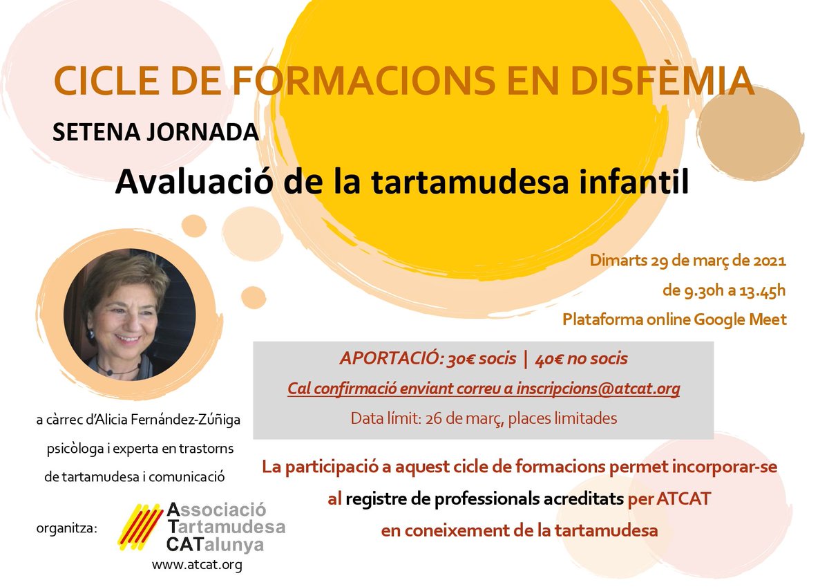 difusio_atcat's tweet photo. Continua el cicle de formacions online especialitzades en disfèmia. La propera anirà a càrrec d'Alicia Fernández-Zúñiga i serà el proper dimarts 29 de març 👆👆🧐

#tartamudesa #quequesa #tartamudez #stuttering https://t.co/fBcqdu71xG