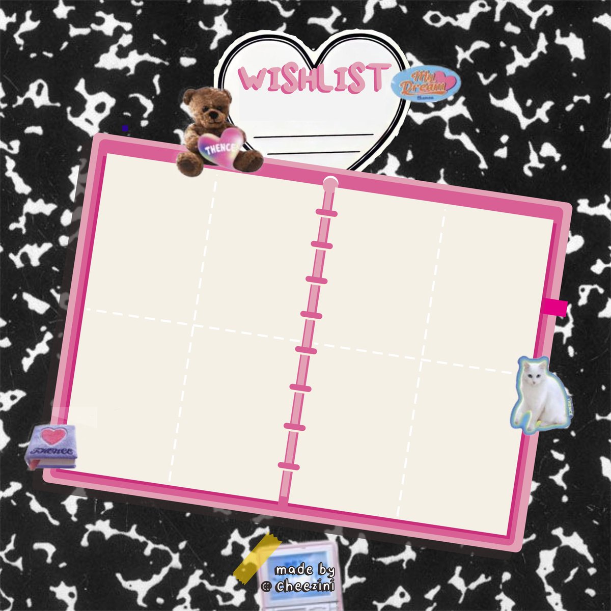 cheezini's tweet photo. ✧･ free wishlist template ✧･

helloo, i made these composition-ish photocard wl templates!!! feel free to use them yaa, pls don't remove my watermark 🧎‍♀️ also, a retweet + like will mean SOO much to me <3 enjoy!

✶ black 8p and pink 4p option are under this tweet https://t.co/NYTwLznFC6