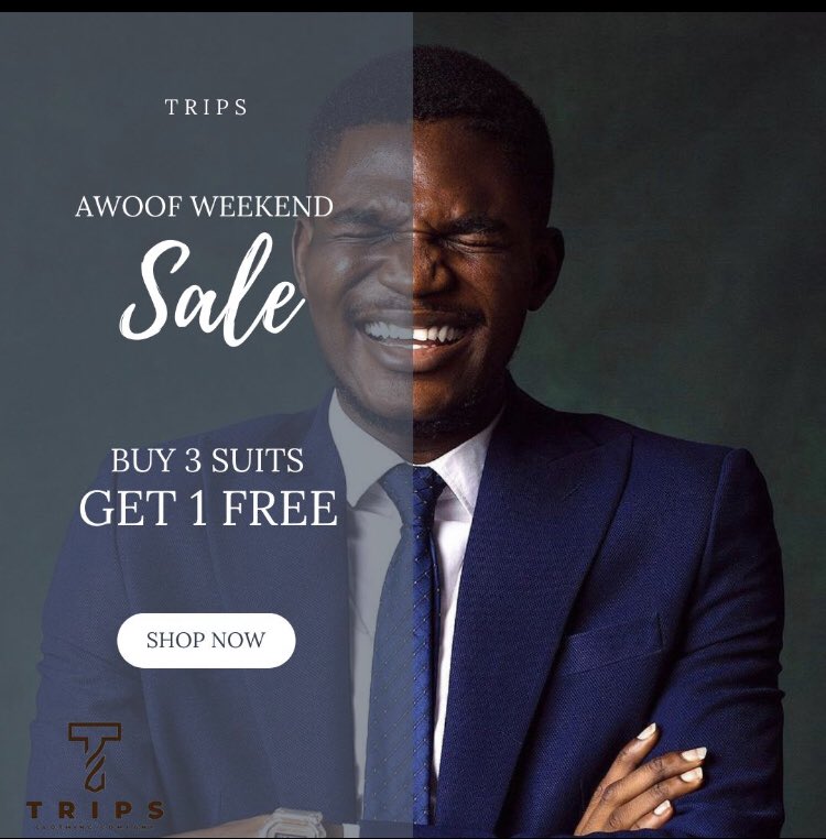 Tripsclothingng's tweet photo. It’s another Awoof Weekend with Trips.
This weekend, you get a FREE SUIT for every 3 suits you buy.
Hurry!! don’t miss this awesome offer.
#wedding #suits #BespokeCollection #Friday #FridayVibes #Trips #mens https://t.co/q7RgqojEIy