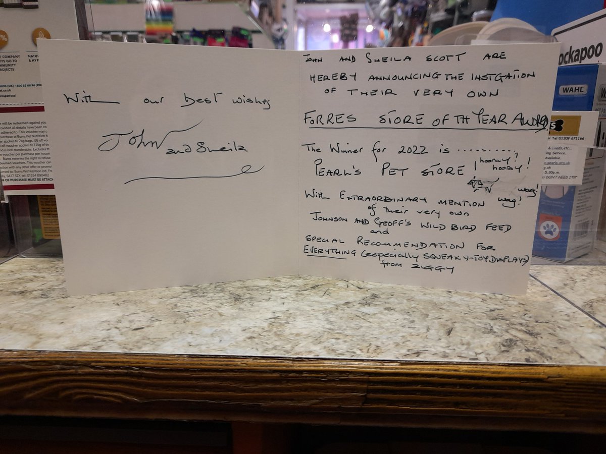 PEARLSPetCare's tweet image. We are fortunate in having some of the best customers and clients a business could be blessed. 
This "award" means so very much, a huge thank you to John and Sheila for their support and kindness. #ForresLovesLocal #SupportLocalSmallBusiness #TolboothStreetTraders