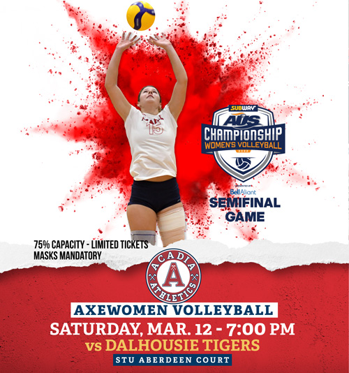 AcadiaAthletics's tweet photo. The stage is set...
@AUS_SUA women's volleyball semifinal match...
Dalhousie at @AcadiaVball 
Sat. Mar. 12 - 7:00 pm.

Seating is limited - 75% capacity. Masks are mandatory.
Purchase tickets at https://t.co/KMK4Lx4GjV

#GoAcadiaGo #GoAxewomen https://t.co/sT0MQyuwjX