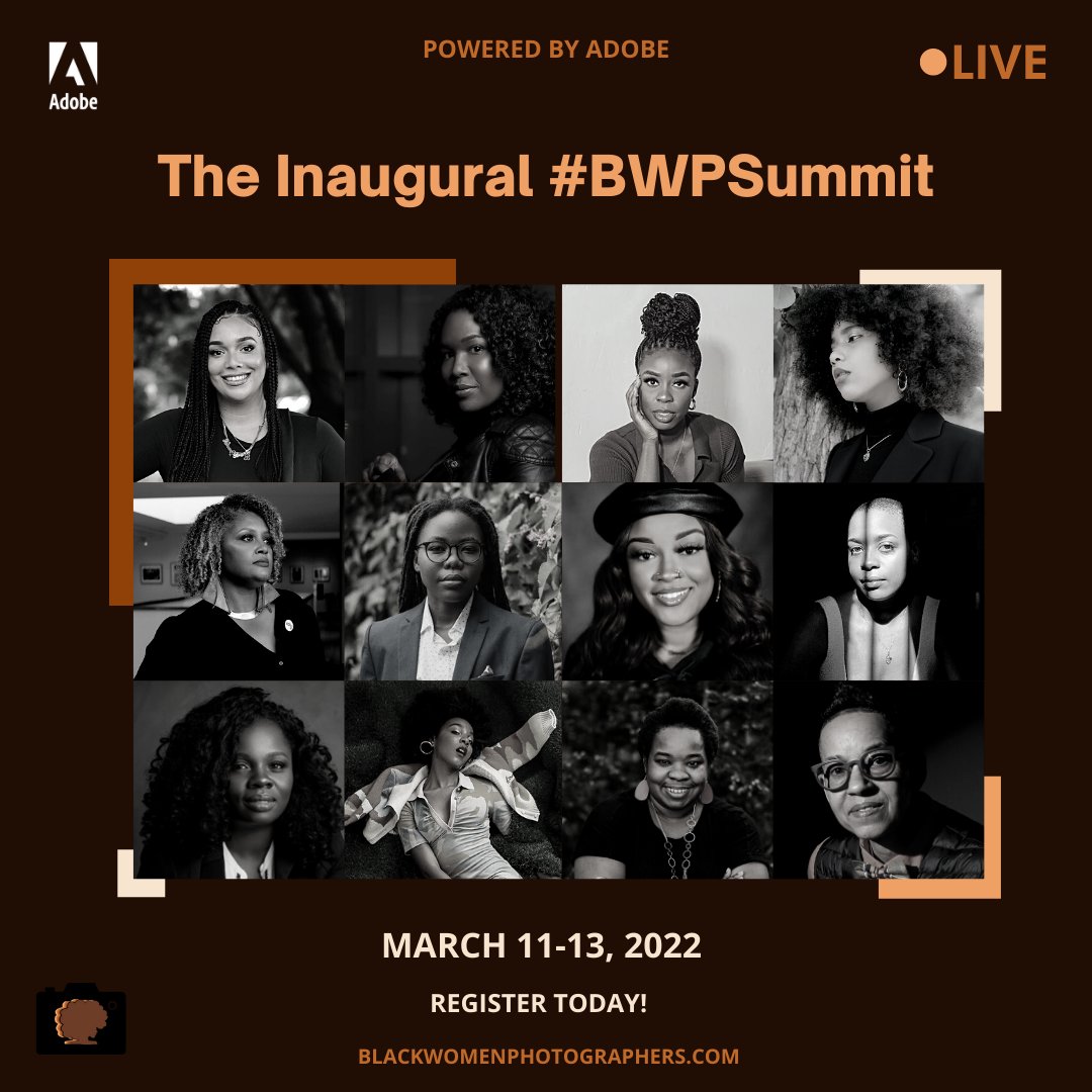 BlkWomenPhoto's tweet photo. IT IS TIME! 🎉

Our #BWPSummit kicks off today 🎉

Powered by @Adobe + @Lightroom, our summit features industry leaders we all know and love: @audrey__woulard, @RAVIEB, @kihmberlie, @sadendya, @cherissmay, @LolaAkinmade, @grafikAmanda, and more! https://t.co/v04WIRIlPX https://t.co/XNhOdg5hro