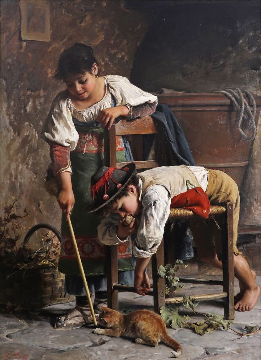 🎨Teasing the cat 🐈
By Luigi Bechi (1830 – 1919) 
was an Italian painter